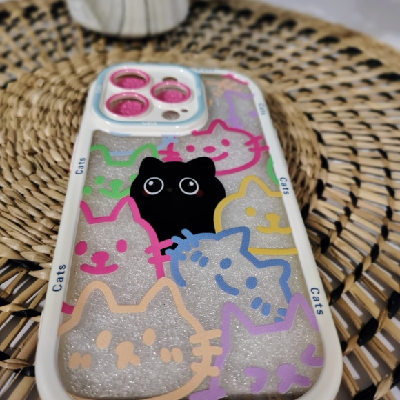 Clear Cute Cats Iphone 14 PRO Case with Pink Lens Trim - Picture 2 of 4